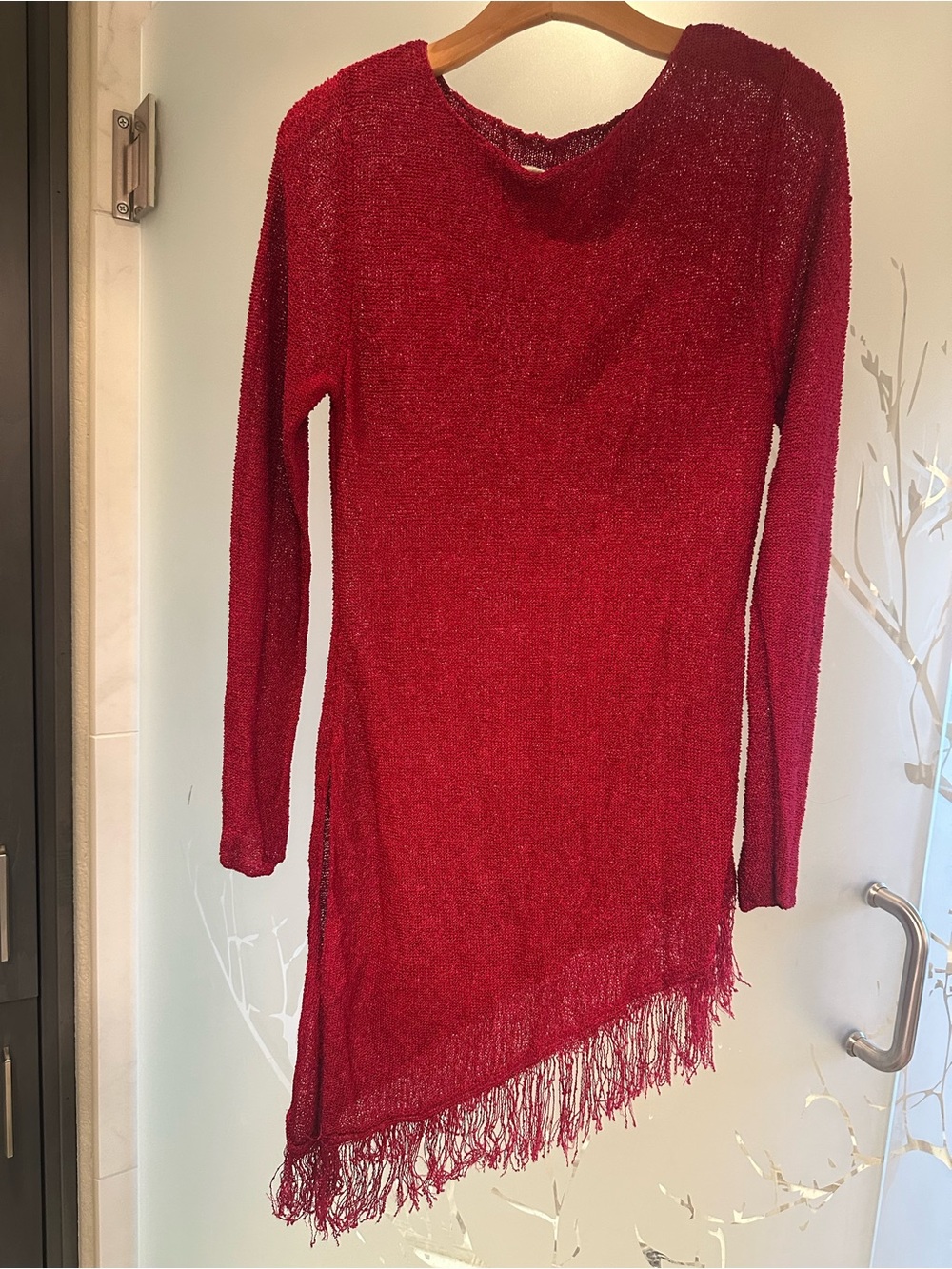Chico's Red Asymmetrical Fringe Hem Elegant Top